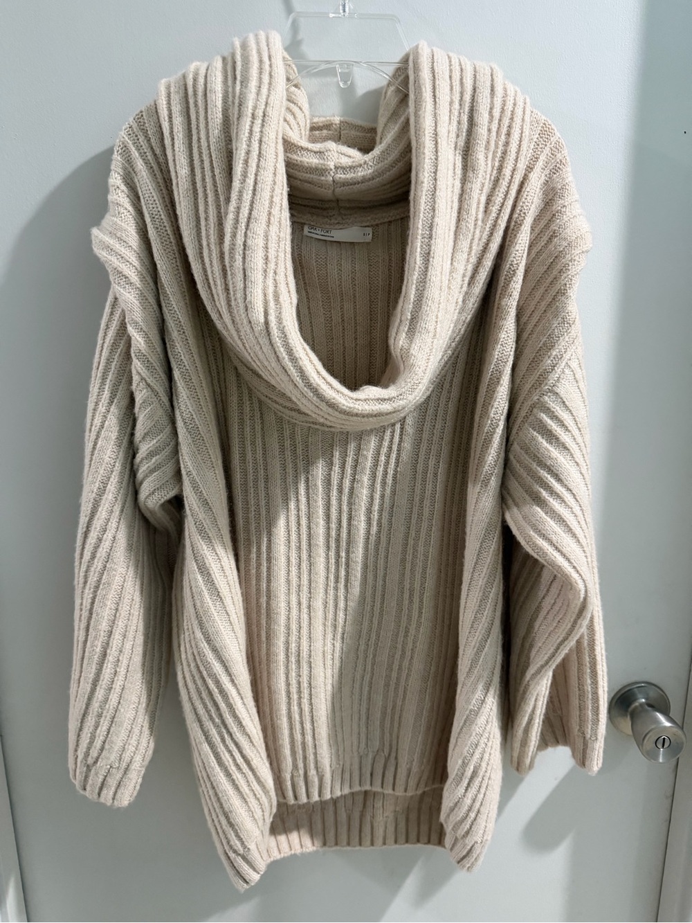 OAK + FORT Cream Ribbed Cowl Neck Sweater, size small - Picture 7 of 8